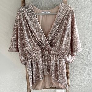 Gold Sequence Sparkle Top, Size M, Mustard Seed